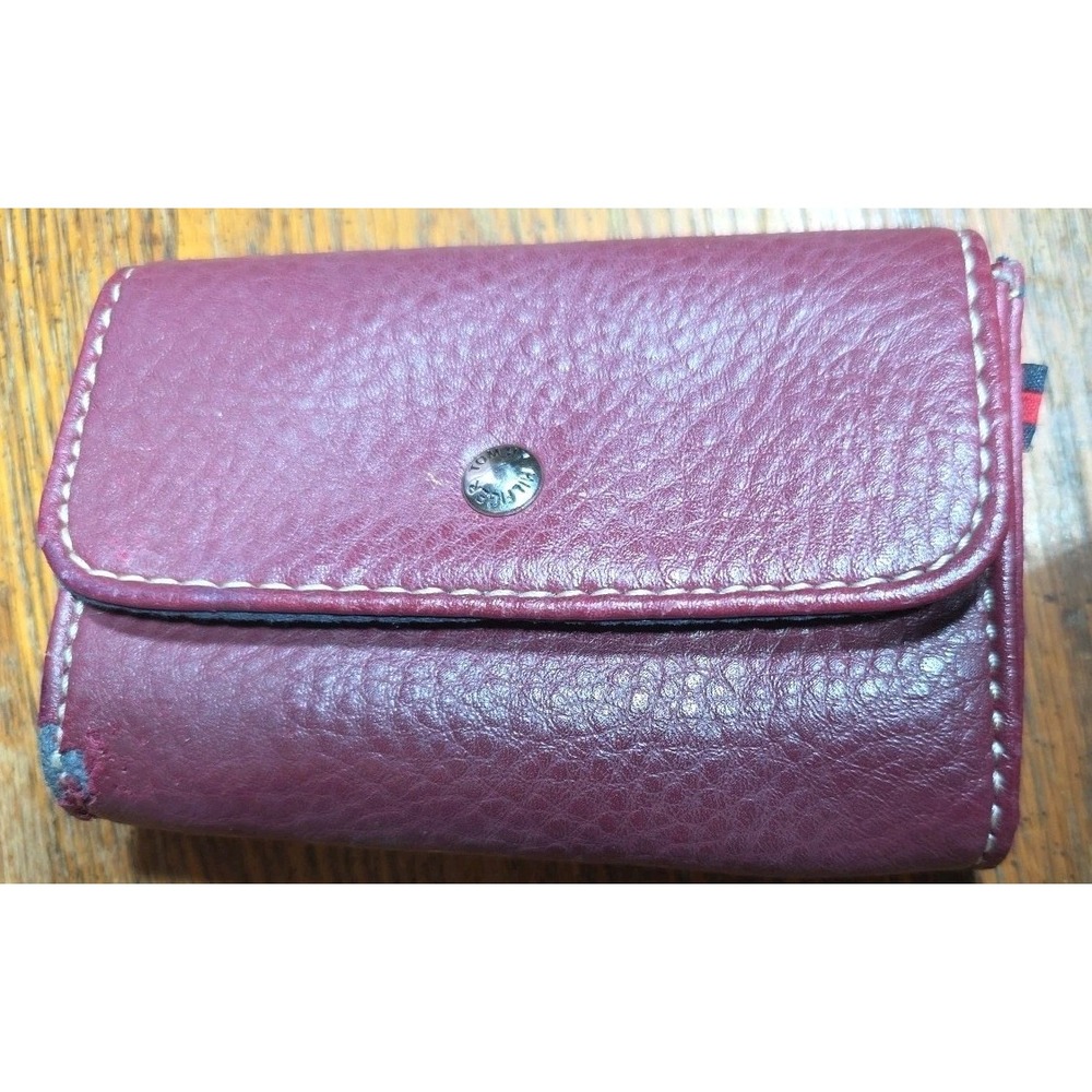 Tommy Hilfiger Small Burgundy Leather Change Coin Purse Snap Card‎ Holder Cash